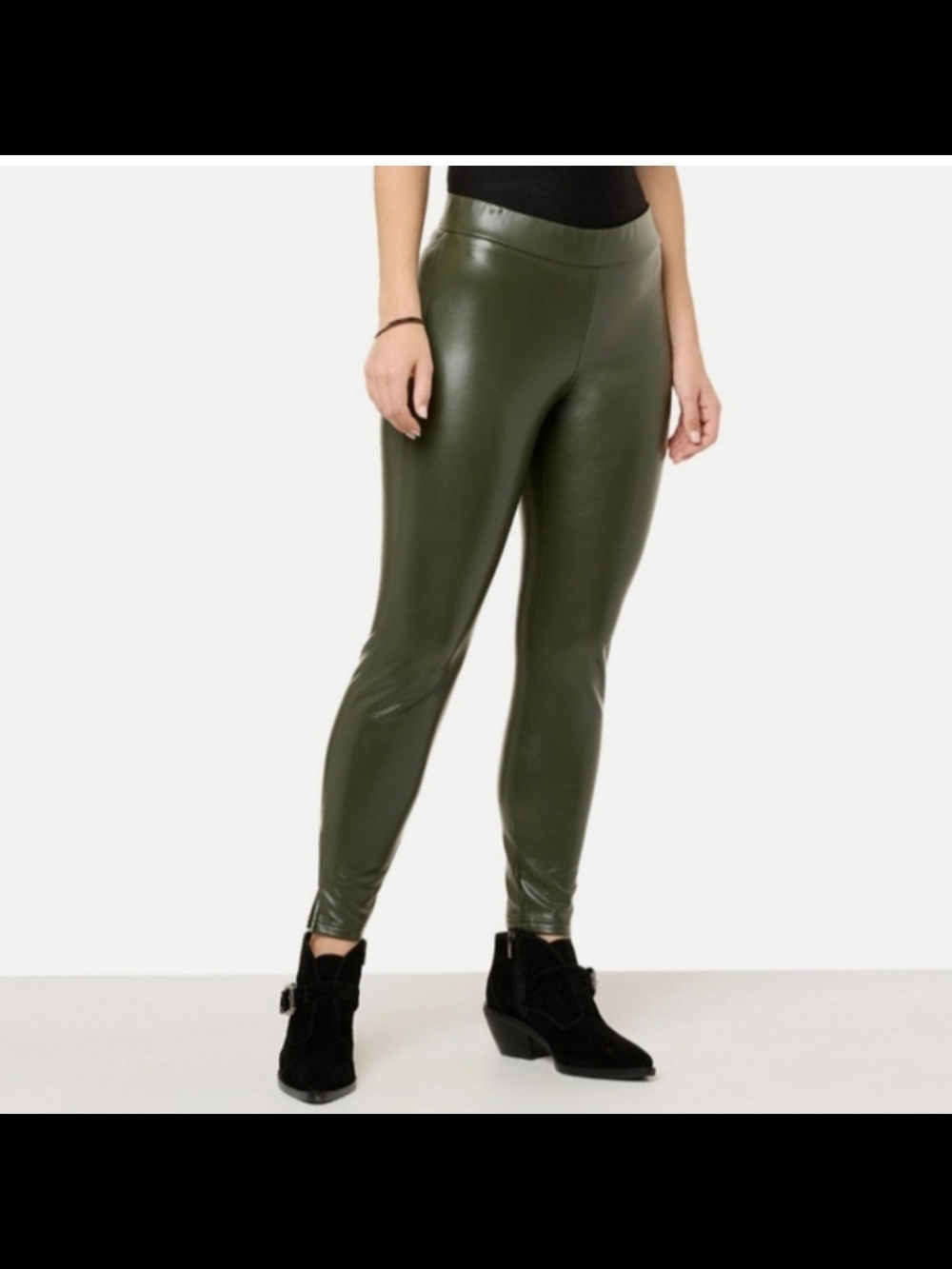 HUE Olive Faux Leather Leggings
